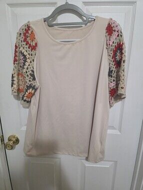 Cream Crochet Sleeve Women's Top NEW